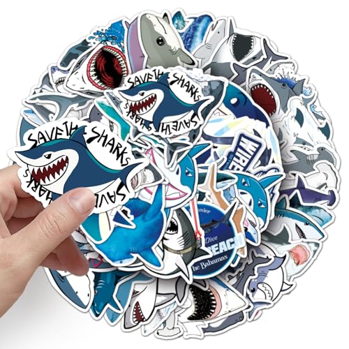 50pcs Shark Theme Waterproof Vinyl Stickers - Suitable for Water Bottles, Cups, Laptops, Rollers, Diaries, Scrapbooks, Bikes, Skateboards, Luggage - color: Shark Theme Stickers