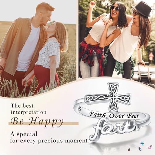DAOCHONG Cross Rings for Women 925 Sterling Silver Faith Cross Purity Ring