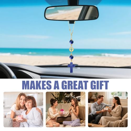 2 Pcs Car Mirror Hanging Accessories,Cross Crystal Style Beaded Pendant