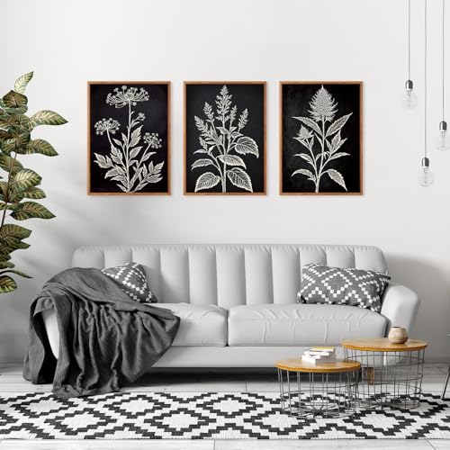 HPNIUB Vintage Floral Framed Canvas Wall Art Set, Minimalist Botanical Wall Decor, Nature Inspired Wildflower Leaf Wall Painting, Neutral Artwork for Living Room, Office(Set of 3,12X16 Inch) - color: Minimalist Floral Wall Art