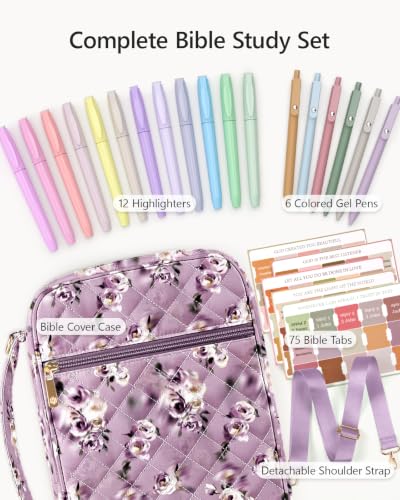 BellaHold Bible Cover Case with Shoulder Strap, Large Bible Bags for Women - color: Purple Rose