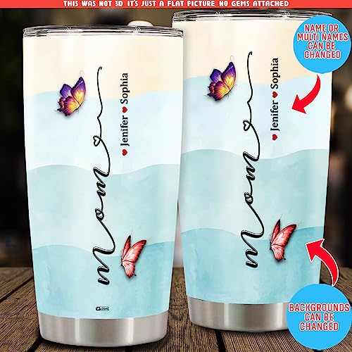 WAZONE Personalized Mom Tumbler Cup Stainless Steel 20 30 oz Custom Name With 1 2 3 Names Insulated Mothers Day Birthday Christmas Gifts From Son Daughter For Best Moms Mother Mommy Mama Wife - color: Mom