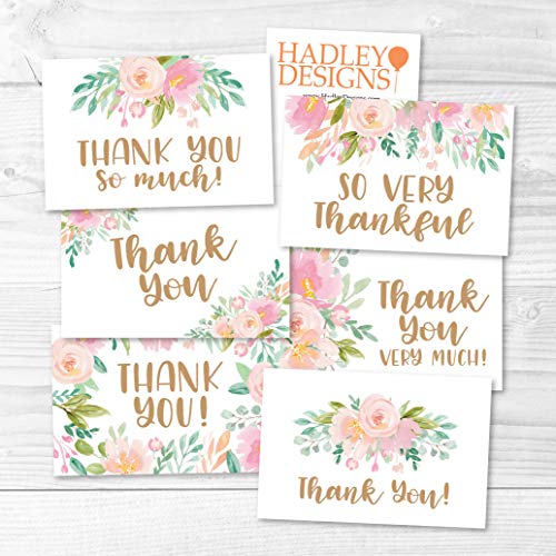 24 Bulk Thank You Cards with Envelopes Blank Cute Thank You Notes - color: Floral Pink Blush 24 pcs