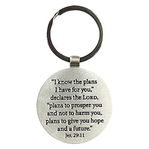 Christian Art Gifts Black Metal Keychain Accessory for Graduates with Engraved Scripture: I Know The Plans I Have For You -Jeremiah 29:11 Hat and Tassel Graduation with Stainless Steal Split Key Ring