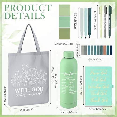 Sayglossy 11 Pcs Christian Gifts Set, Tumbler Notebook Bag Pens, Green - color: Green