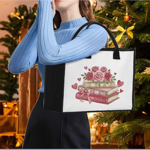 Book Tote Bag Christmas Librarian Bookish Gifts for Women Readers Book Lover - color: Rose Book