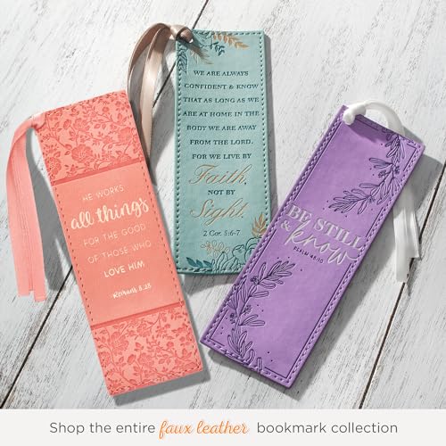Christian Art Gifts Faux Leather Bookmark for Women: He Works All Things - color: Peach - All Things