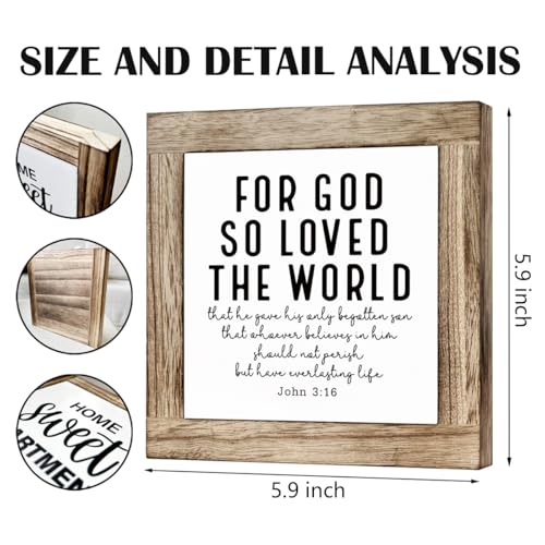 Christian Decor Art, Farmhouse Tabletop Decors, Prayer Decoration for Home Church Room, Bible Verse Artwork Wooden Box Sign, John 3:16 Scripture Signs, For God So Loved the World Signs - color: Christian36