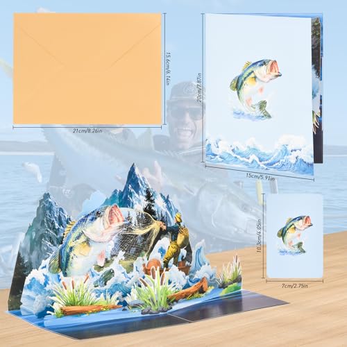 3D Pop Up Interesting Cards for men - Fishing theme Greeting Card - color: Fishing