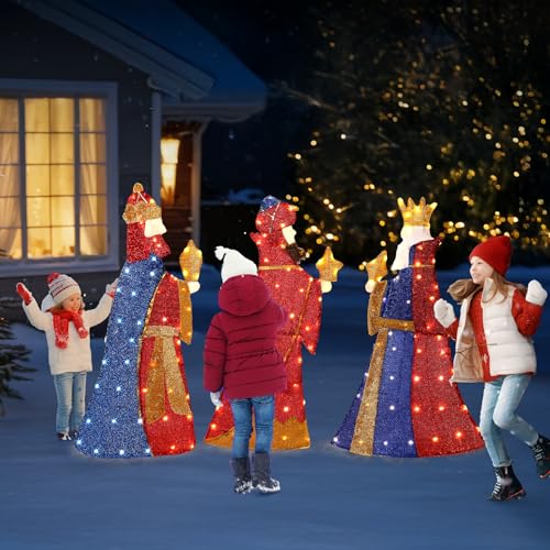 VINGLI Lighted Three Kings Christmas Decoration, Light up 3 Wise Men (Reyes magos) Outdoor Christmas Decor with LED Lights, 42in Nativity Scence Set (Reyes magos figuras Navidad) - size: 3.5ft