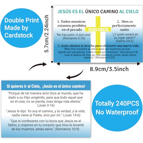 240pcs Spanish Gospel Tracts Religious Christian Romans Roads Salvation Cards Serenity Prayer Pocket Jesus Scripture Bible Tracts for Evangelism Church Easter (CAMINO AL CIELO)