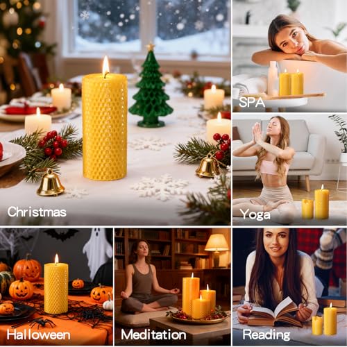 Beeswax Pillar Candles,Non-Toxic Honeycomb Bees Wax Candle for Home,Yellow - color: 2.8x6in, size: 3pcs