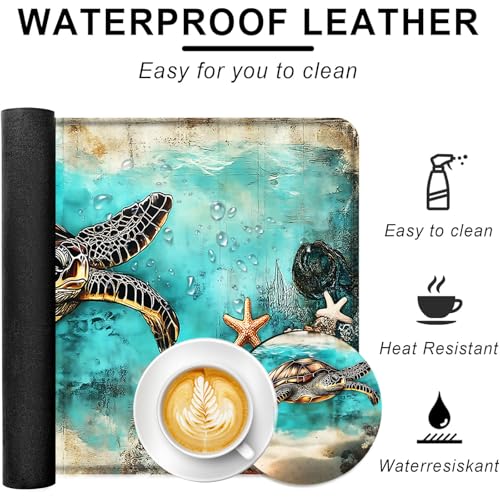Large Keyboard Mouse Pad Set, Extended Mouse Pad+Keyboard Wrist Rest Support, Memory Foam Ergonomic Easy Typing, 4Pcs (31.5×11.8 in) Desk Pad Set for Office Home,Watercolor Sea Turtle - color: Watercolor Sea Turtle