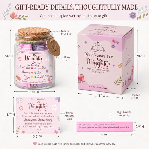 Bible Verses Jar for Daughter – Daughter Gifts From Mom, Graduation Gifts for Daughters, 92 Bible Verses Folded by hand, Christian Gift for Women - color: Bible Jar For Daughter