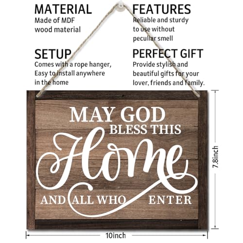 Printed Wood Plaque Sign Wall Hanging, Home Wall Decor May God Bless This Home And All Who Enter Rustic Hanging Wall Plaque Wood Signs, Housewarming Gifts, Blessed Family Sign I - color: Color 10