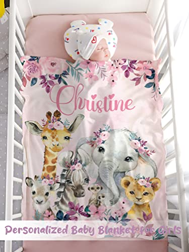 Personalized Baby Blanket for Girls, Custom Baby Blanket with Name Super Soft Personalized Name Blankets for Kids, Custom Animal Blankets for Infant Toddler, Babys Gifts for Birthday - color: Flower Animals