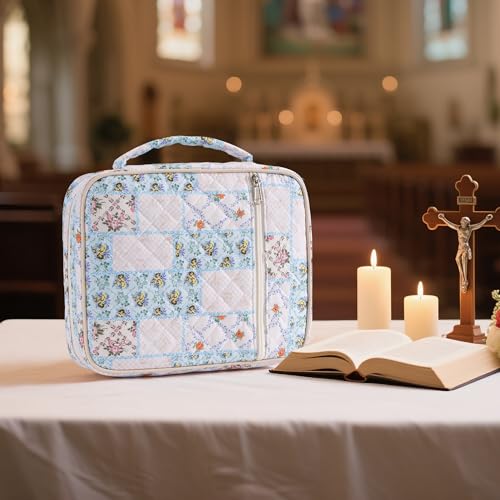Bible Cover Case for Women Large Spliced Floral Bible Bag Organizer Quilted Study Supplies Accessories Carrying Cases for Girls Portable Tote Bag Christian Gifts - color: Colorful Flowers