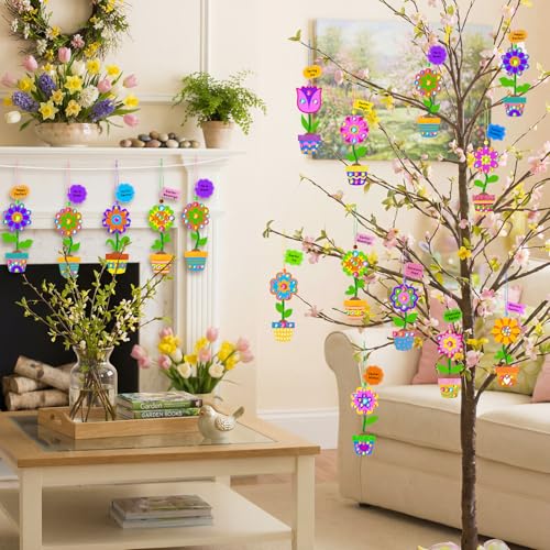 Frienda 48 Set Spring Potted Flower Craft Kit Make Your Own Tulip Sunflower Pot Craft DIY Potted Ornaments Decorations Gift Activities Spring Party Decorations - style: Potted Flower
