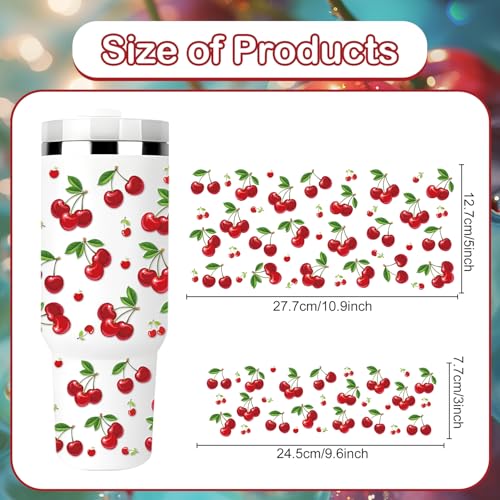 Rngmsi UV DTF Cup Wrap - 3 Set Cherries UV DTF Cup Wrap for 40 oz Tumbler, Pink Red Bow Fruit Uvdtf Decals for Girls Women, Waterproof Rub on Transfer Stickers, DIY Crafts - style: Cherries Bow