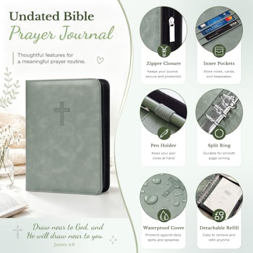 Ospelelf Removable Prayer Journal with Leather Green 6 Ring Binder 3-Month - color: green