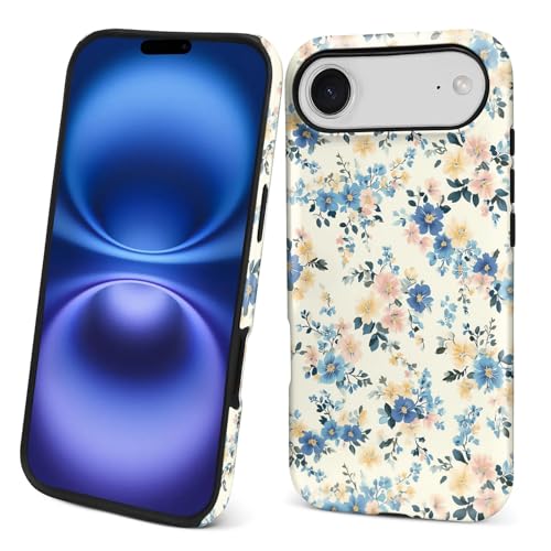 Case for iPhone 17 Air,Drop Protection Hybrid 2-Layer Hard Phone Cover-Blue Floral Fragments - color: Blue Floral Fragments, size: iPhone 17 Air