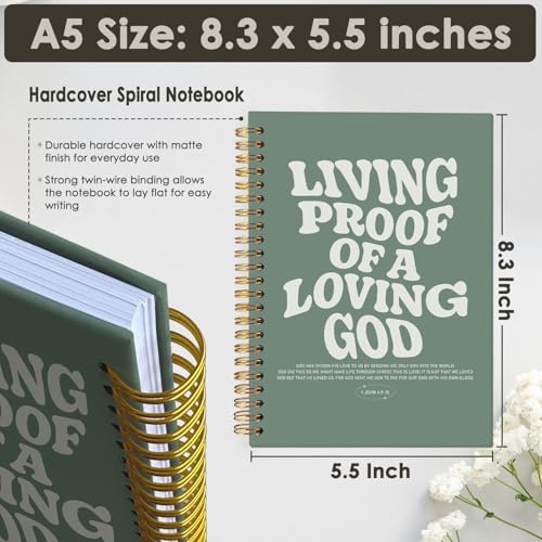 Christian Journal, Bible Study Notebook, Bible Notebooks for Note Taking, Church Hardcover Spiral Notebook for Women Man 5.5x8.3 - Sage Green - color: Living Proof of a Loving God - Green