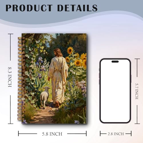 Exqcom Jesus and Lamb Christian Spiral Notebook, Jesus Leaves the 99 Sheep Prayer Bible Journal Gifts for Women, Wildflower Religious Hardcover Notebook Journal Office School Supplies, 5.5x8.3 - color: white Bible Notebook-T