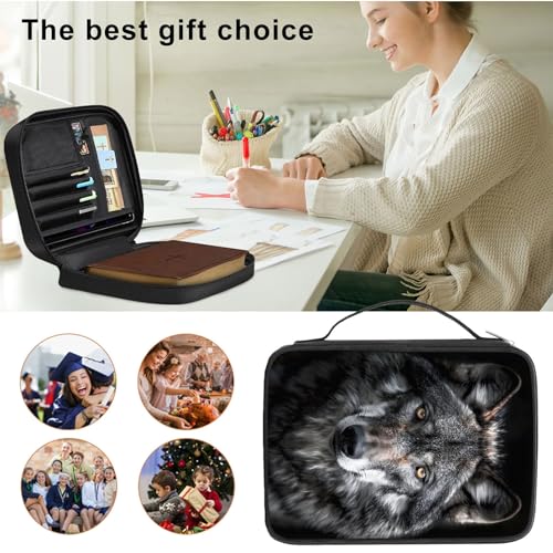 Bible Cover for Women Kids, Bible Carrying Case Church Bag Bible Protective with Zippered Back Pocket, Gift for Adults Lady Women Men, Grey Wolf 03 - color: Grey Wolf 03