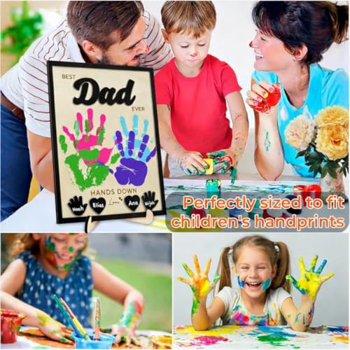Personalized Fathers Day Crafts for Kids, Handmade Best Dad Ever Sign with Kids Handprint Art, Custom Ink Name, DIY Craft Kit for Father's Day, Meaningful Gift from Wife & Children, Unique Birthday Gift Idea for Dad - color: Dad Handprint