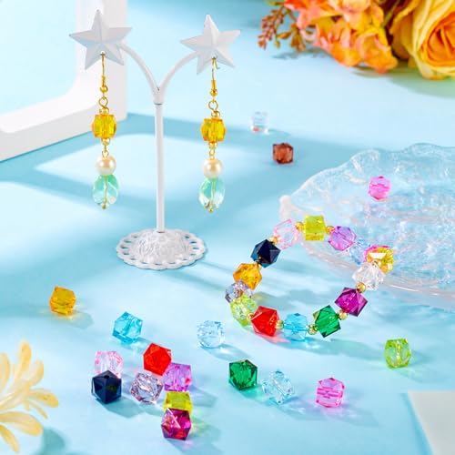 FASHEWELRY 160Pcs Clear Acrylic Cube Beads 10mm Square Crystal Beads Transparent Faceted Kandi Bead Colorful Cube Spacer Bead for Bracelets Necklace Earring DIY Jewelry Making - color: Cube-16 Colors
