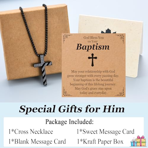 Teen Boys Cross Necklaces for Baptism, First Communion, Confirmation Gifts Catholic Christian Jewelry Easter Stocking Stuffers - style: Baptism Gifts for Boys