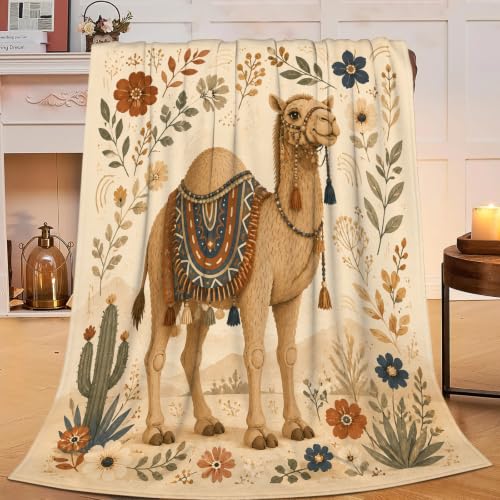 jamie world Camel Blanket Desert Botanical Throw Plush Decor Gifts 50"x40" - color: Camel, size: 50"x40"