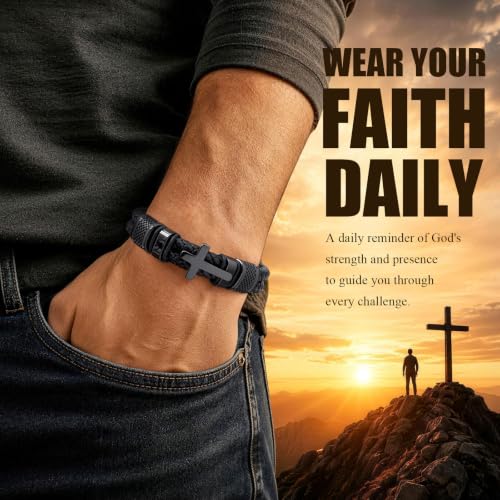 Christian Cross Bracelet Gift for Men, Double-Row Braided Leather Bracelet - color: ISAIAH 41:10, size: Fits Wrist 7.1-7.5 Inches