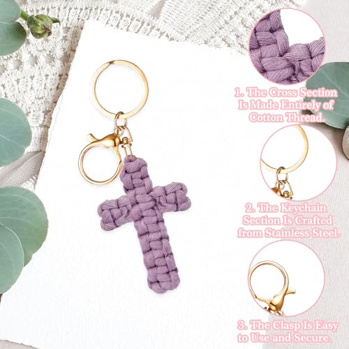Knit Cross keychain Christian Gifts for Women Men Religious Gifts Bohe Backpack Charms Christian Keychain - color: Purple