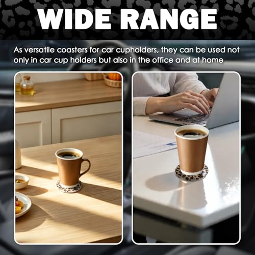 2PCS Car Cup Coasters,2.6 Inch Leopard Print Cup Holder Coasters for Car,Anti Slip Absorbent Cars Coaster for Cups Holders Leopard Print Cars Accessories for Women&Men