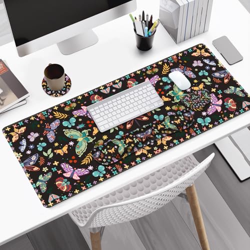 Desk Mat Pad, Gaming Mouse Pad Wrist Support Set, 4 in1 Non-Slip XXL Large Mousepad + Ergonomic Keyboard Wrist Rest+Mouse Wrist Rest+Coaster for Home Office Computer I Colorful Butterfly - color: Colorful Butterfly