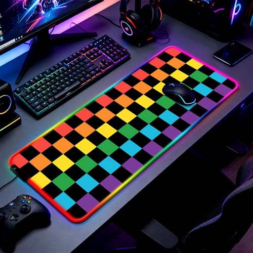 RGB Vintage Multicolor Plaid Gaming Desk Mat & Mouse Pad, XL - color: RGB-H07