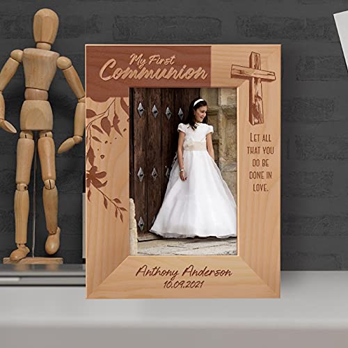 My First Communion Personalized Wooden Frame 4" x 6" Brown (Vertical) - size: 4" x 6", style: Vertical