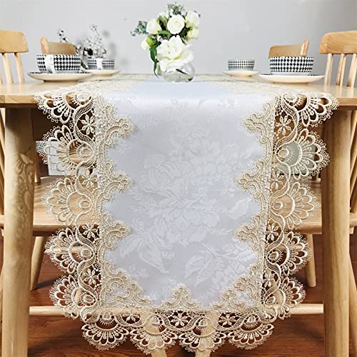 Lace Tablecloth Rectangle Fabric Washable Beige 16x35inch - color: H17191-beige-1, size: 16*35