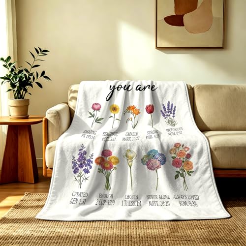 You are Beautiful Floral Throw Blanket, Inspirational Christian Scripture Blanket with Bible Verses, Prayer Blanket for Women, 60 x 80 Inch - color: Floral Christian, size: 60*80IN