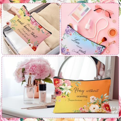 30Pcs Christian Makeup Bag Christian Gifts for Women Bible Verse Flower Cosmetic Bags Inspirational Gifts Travel Toiletry Motivational Makeup Pouch for Women Mother’s Day Church Favors - style: Colorful Bible