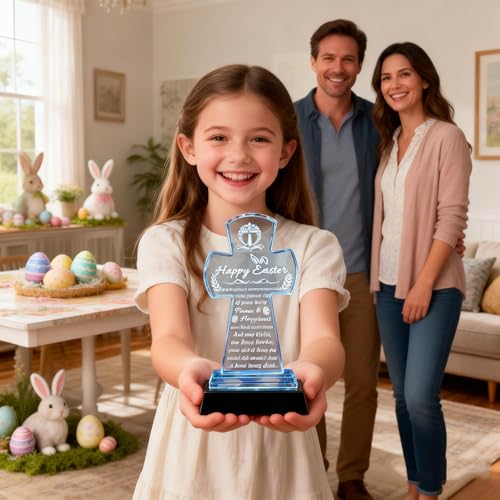 Qianwei Easter Gifts for Girls Women - Catholic Crystal Gifts for Women Girls - Confirmation First Communion Baptism Religious Christian Engraved Gift - color: Easter Gifts-cross