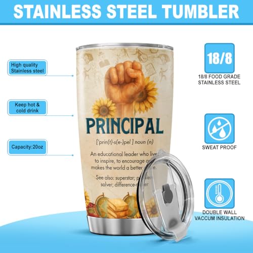 Principal Appreciation Gift 20oz, Stainless Steel Insulated Tumbler with Funny Definition and Nutrition Facts, Thoughtful End of Year Gift for School Leader, Mentor, Boss - color: School Principal Appreciation