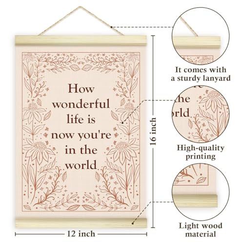 LWBEO How Wonderful Life Is Poster Hanger Frame, Inspirational Boho Floral Wooden Canvas Art Print, Positive Wall Art for Office Nursery Playroom Kids Room Home Decor 12x16in -29 - color: How Wonderful Life Is