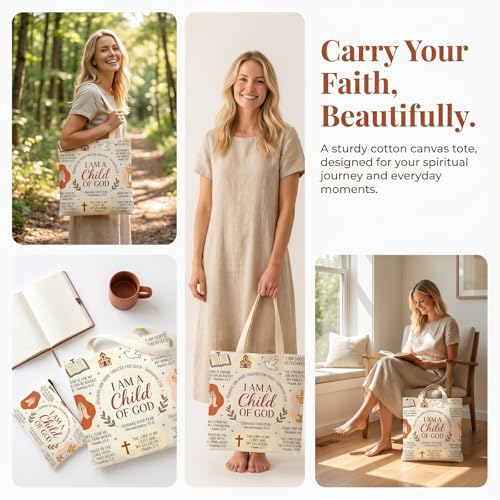 DHQH Christian Gifts for Women, Christian Canvas Tote Bag with Makeup Bag,Inspirational Religious Catholic Gifts, Birthday Ideas Gift for Mom Faith Lovers - style: God- Bag