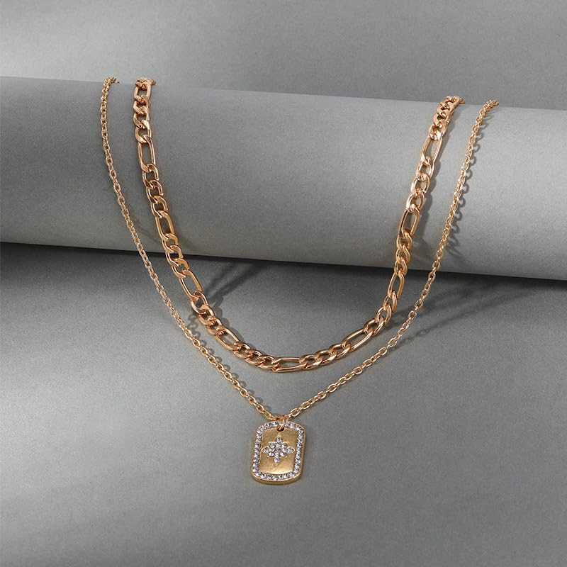 Clover Necklace Dainty Hollow 4 Leaf Choker Necklaces Tiny Cute Pendant Necklaces for Women 18K Gold Plated Lucky Four Leaf Pendant Jewelry - style: 2 layer-plate