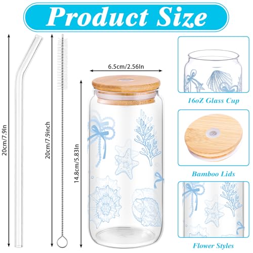2 Pcs Beach Glass Cups with Lids and Straws Beach Themed Gifts for Women - style: Summer Ocean