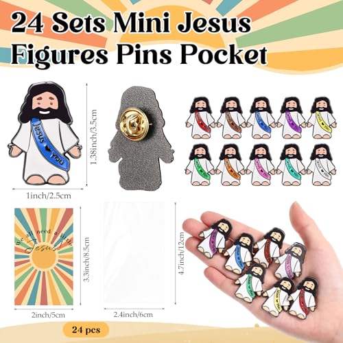 Landical 24 Set Jesus Pins Bulk with Blessing Cards, Christian Enamel Lapel Pin Gift in Bulk Jesus Brooch for Women Men Religious Party Favors for Sunday School Church Gift(10 Colors + Shine Style) - style: 10 Colors + Shine Style
