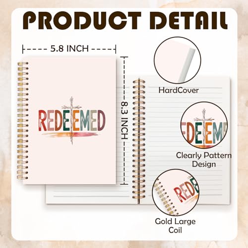 Retro Boho Christian Notebook Journal, Christian Religious Gifts, Redeemed Jesus Bible Spiral Hardcover Notebook Journal for Church Notes Study Office Work, 5.5x8.3 Inch - color: The Redeemer