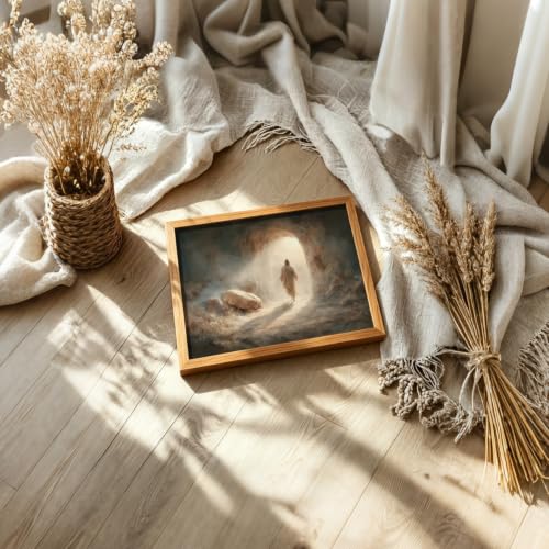 DWJNG Wood Framed Jesus Emerging from the Tomb Christian-Style Wall Art. - color: Cave Wall Art, size: 10"L x 8"W